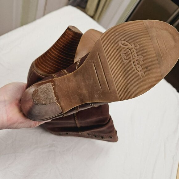 Zodiac Cognac Brown Eyelet Grommet Scalloped Ruche Leather Pull on Boots ROSE 8 - Picture 4 of 8